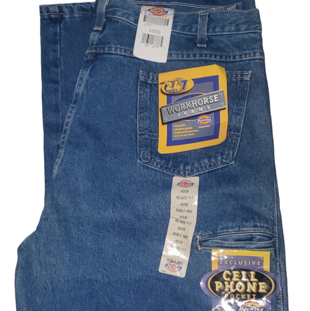 NWT Dickies Workhorse Jeans Mens 42 x 30 Relaxed Fit Double Knee Denim